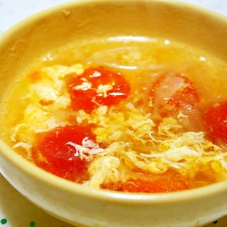 プチトマトと卵のふんわり中華スープ♪